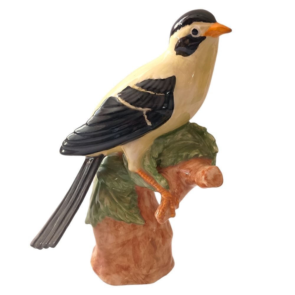 Vtg Ceramic Goldfinch Figurine Hand Painted Songbird Cottage Bird Lover Signed